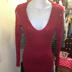 Sexy red lace maxi dress
